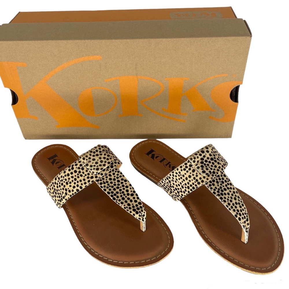 KORKS BY KORK EASE NEW DAWN GENUINE CALF HAIR THONG FLAT SANDALS TAN CHEETAH 6